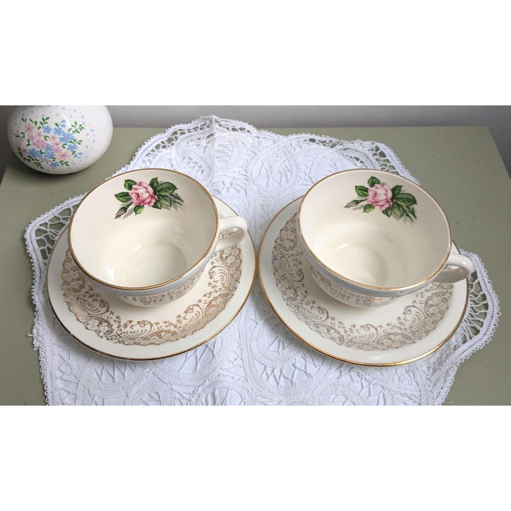 Set of 2 Vintage Tudor Rose Teacups and Saucers, Floral Pink Rose China